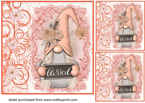 3 peach spring gnomes card fronts/toppers 5