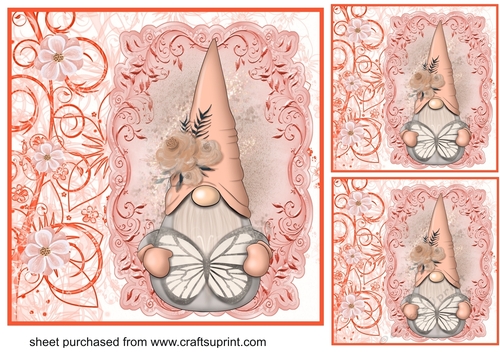 3 peach spring gnomes card fronts/toppers 7
