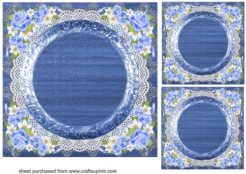 3 Blue floral card fronts/topper blanks