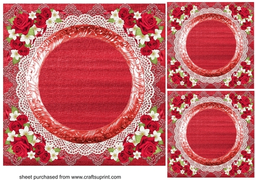 3 Red floral card fronts/topper blanks