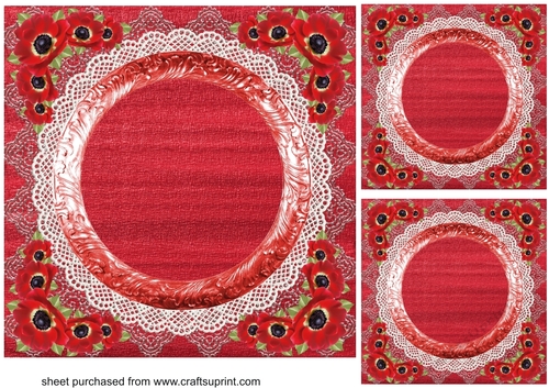 3 red poppy card fronts/topper blanks