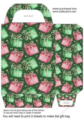 Green and red Christmas presents gift bag