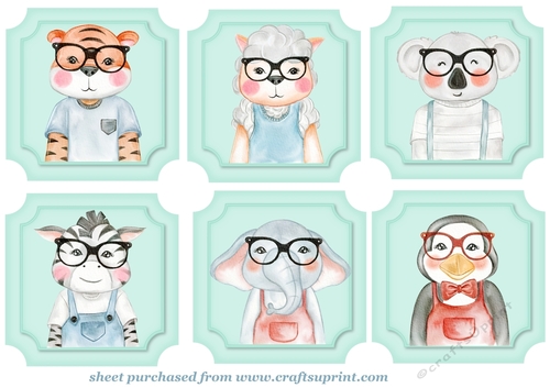 6 Assorted animals with glasses toppers 1