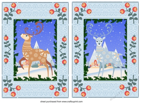 2 Christmas stag card fronts/toppers
