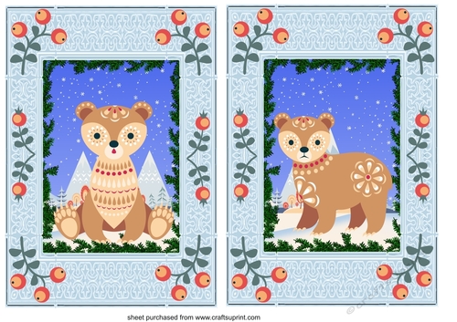 2 Christmas bear card fronts/toppers