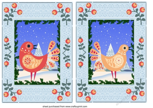 2 Christmas birds card fronts/toppers
