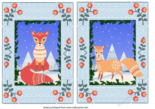 2 Christmas fox card fronts/toppers
