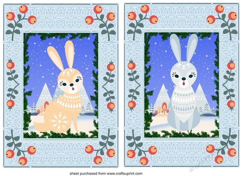 2 Christmas hare card fronts/toppers