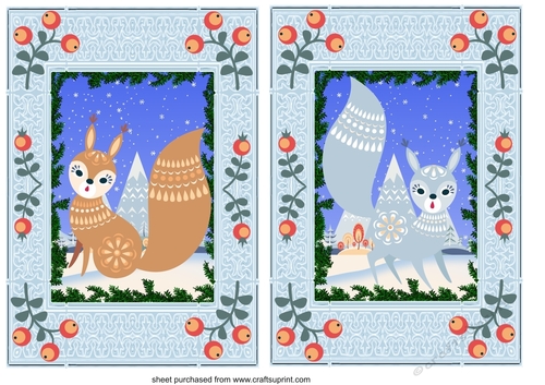 2 Christmas squirrel card fronts/toppers