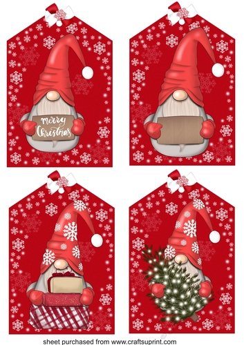4 Red Christmas gnome tag toppers 1