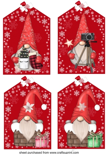4 Red Christmas gnome tag toppers 2