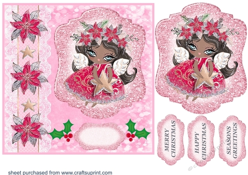 Pink Christmas angel card front 3
