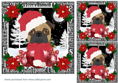 3 Christmas Pug card fronts/toppers