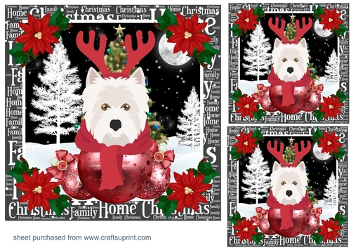 3 Christmas West Highland Terrier card fronts/toppers