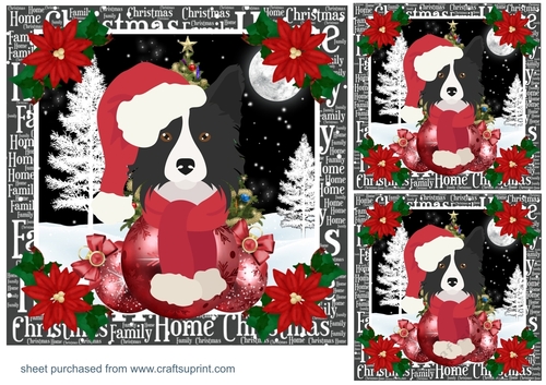 3 Christmas Border Collie card fronts/toppers