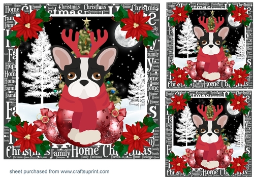 3 Christmas French Bulldog card fronts/toppers