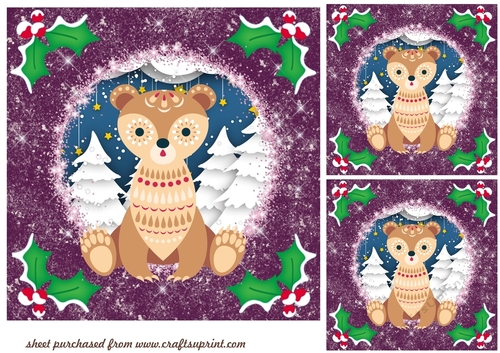 3 Christmas woodland animal card fronts/toppers 7