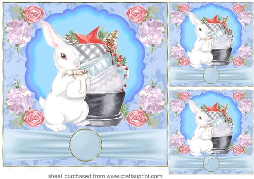 3 Bunny drinking hot chocolate card fronts/toppers 4
