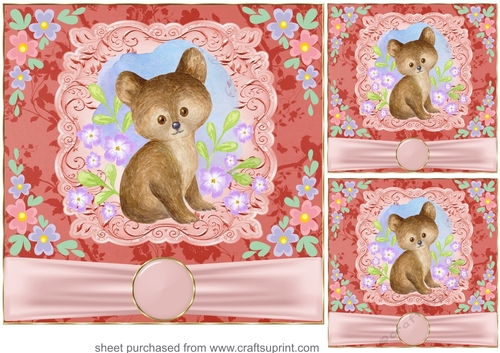 3 Cute baby floral animal card fronts/toppers 3