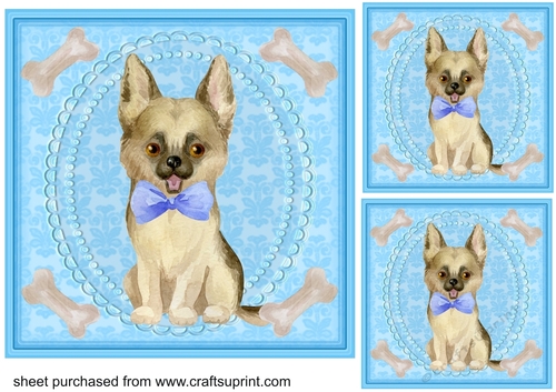 3 Blue cute pup card fronts/toppers 1
