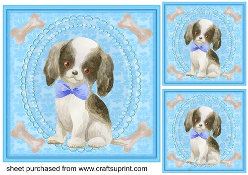 3 Blue cute pup card fronts/toppers 2