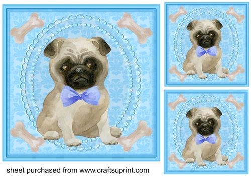 3 Blue cute pup card fronts/toppers 3