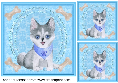 3 Blue cute pup card fronts/toppers 5