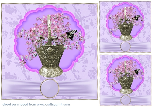 3 Purple floral card fronts/toppers