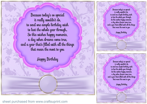 3 Purple floral verse card fronts/toppers