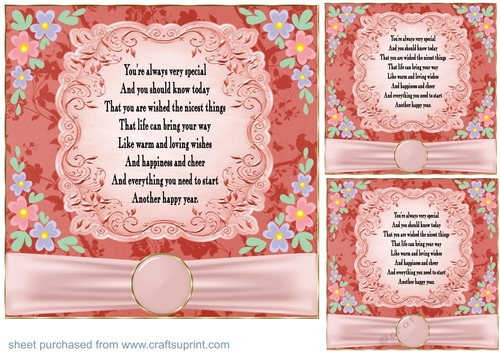 3 Orange floral birthday verse card fronts/toppers