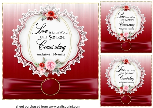 3 Red romantic verse card fronts/toppers 2