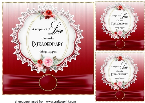 3 Red romantic verse card fronts/toppers 3