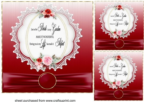 3 Red romantic verse card fronts/toppers 4