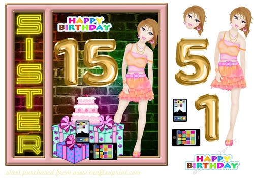 Sister age 15 Birthday card front