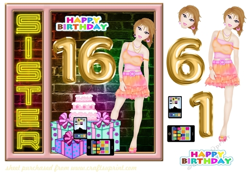 Sister age 16 Birthday card front