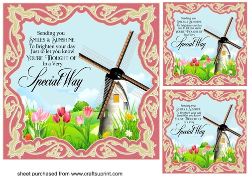 3 Pink floral windmill card fronts with verse