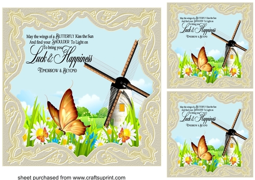 3 Beige floral windmill card fronts with verse