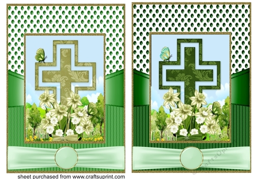 2 Green floral cross card fronts