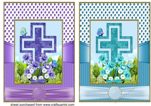 Purple and Blue floral cross card fronts