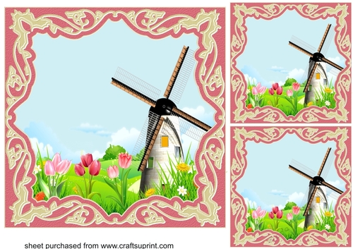 3 Pink floral windmill card fronts/toppers