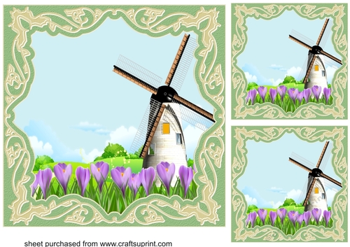 3 Lilac floral windmill card fronts/toppers