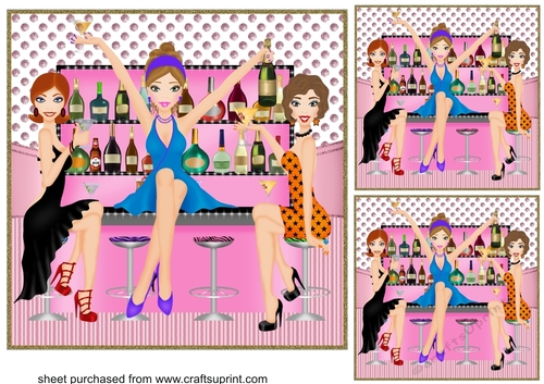 3 Pink Girls just wanna have fun card fronts/toppers