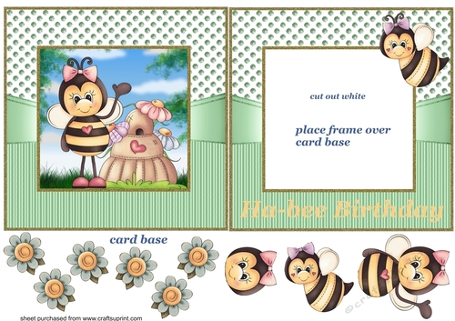 Green framed bee Birthday card front