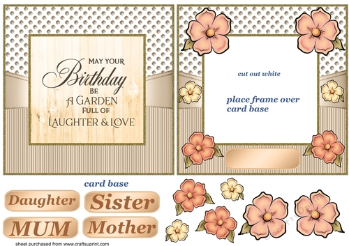Framed peach floral card front
