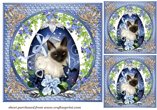 3 Cute blue cat in egg card fronts/toppers 1