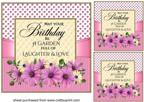 3 Pink floral May your Birthday card fronts/toppers