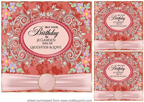 3 Red floral Birthday verse card fronts/toppers