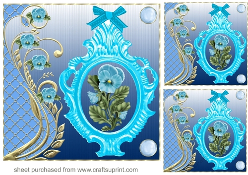 3 Blue pansy card fronts/toppers