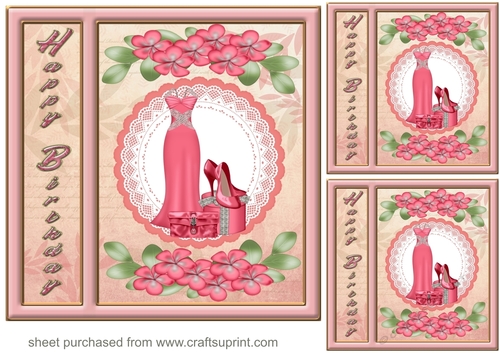 3 Pink Birthday fashion card fronts/toppers