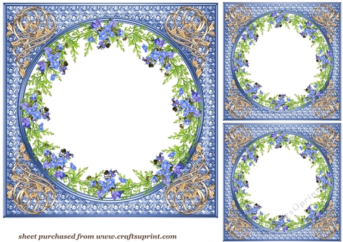 3 Blue floral aperture card fronts/toppers